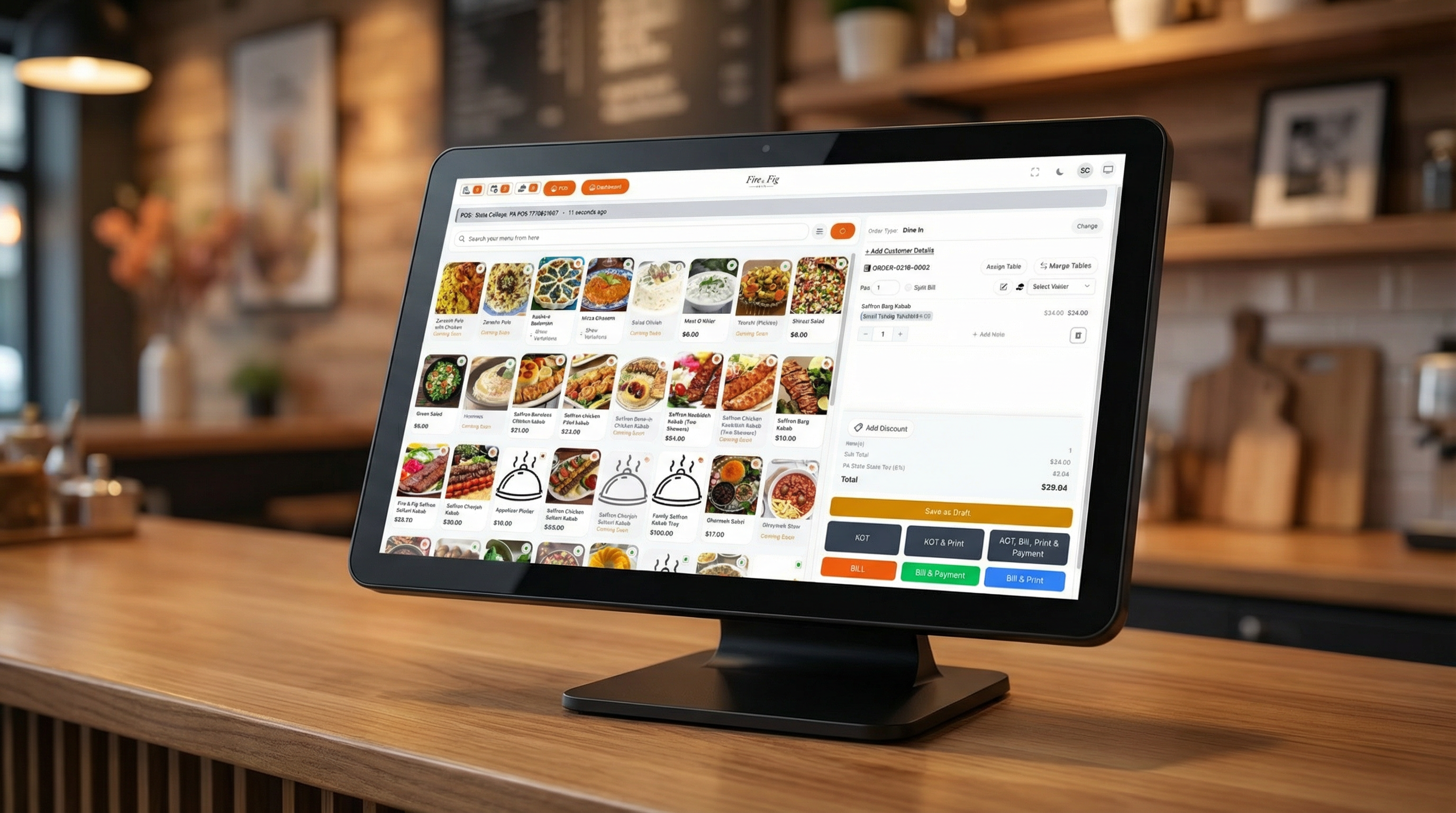 Sentiami POS Terminal on restaurant counter